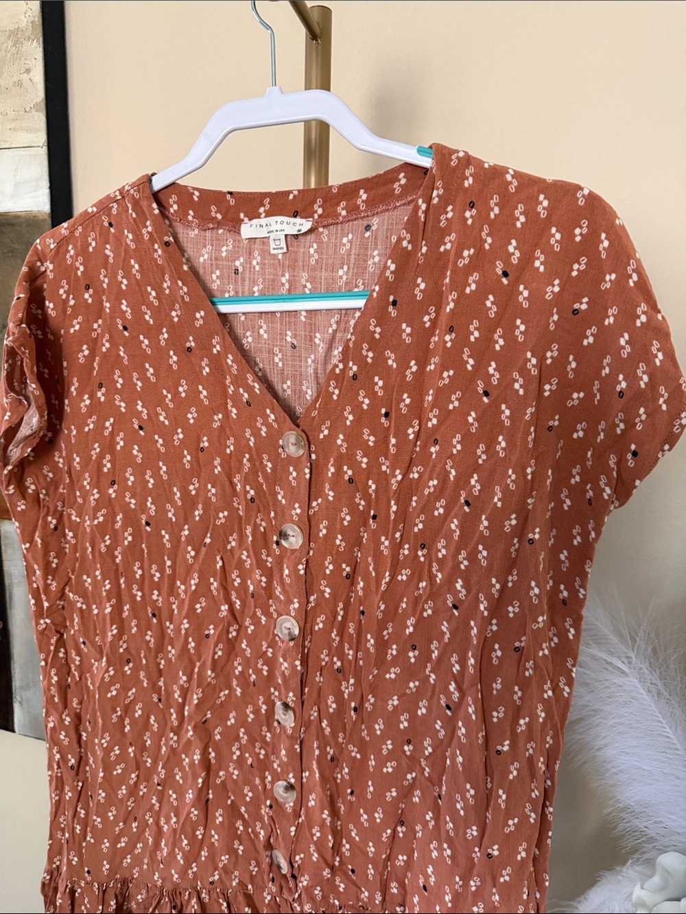 Final Touch Rust Floral Button-Front Mini Dress - Picture 2 of 4